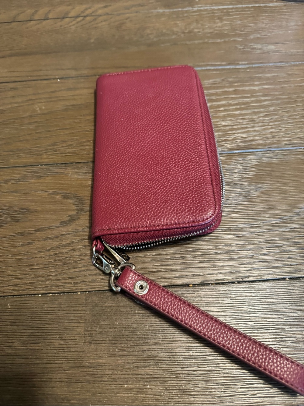 Textured Zip Wristlet Wallet in Raspberry Red